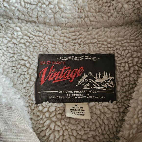 Old Navy Vintage Corduroy Sherpa Lined Jacket Tan Brown Jacket Y2K Trucker Med - Picture 4 of 12